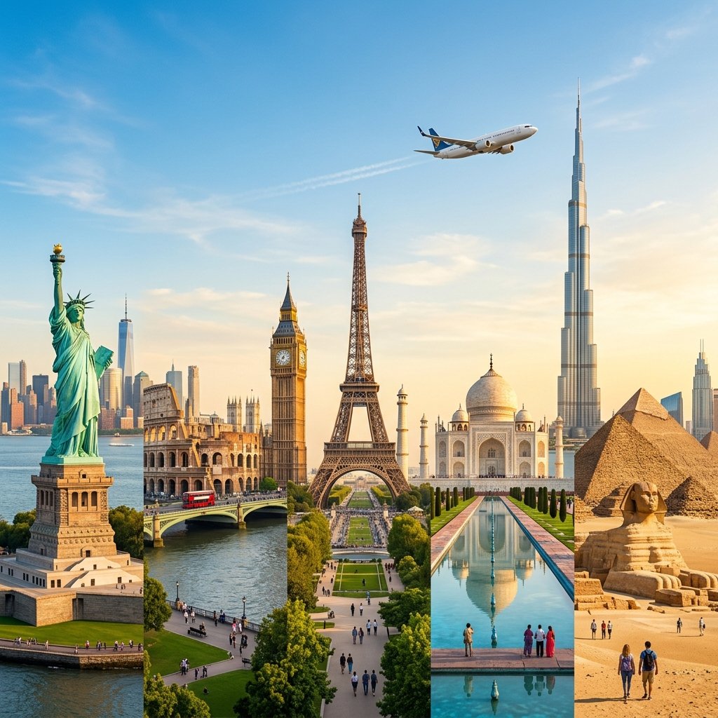 World landmarks travel banner
